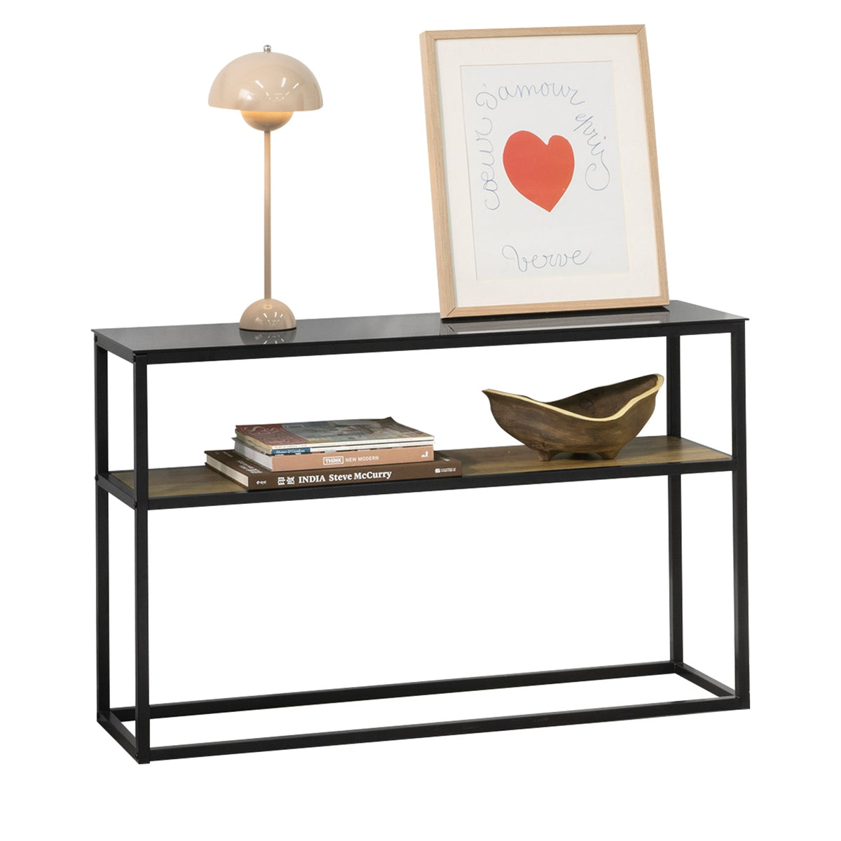 SoBuy FSB43-SCH Table Console avec Surface en Verre Table d'Entrée en Métal Table Décorative Buffet