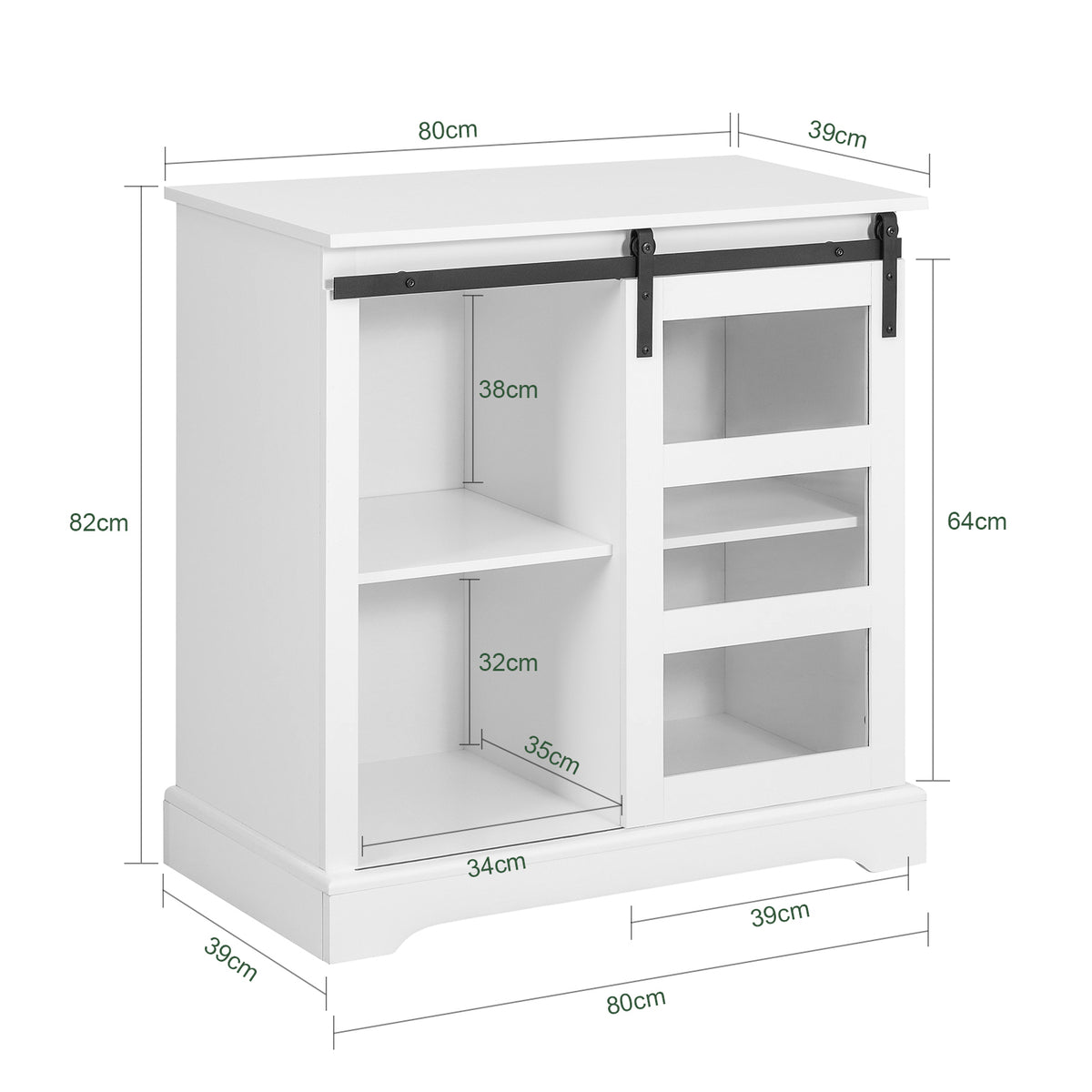 SoBuy FSB46-W Buffet Commode Armoire de Rangement Meuble de Rangement à 2 Niveaux avec Porte Vitrée de Grange Coulissante