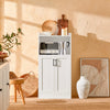 SoBuy FSB47-W Bufet, Mobilier de Depozitare, Comodă pentru Cuptor cu Microunde, Dulap pentru Cuptor cu Microunde, Dulap cu 2 Uși, 1 Compartiment Deschis cu Orificiu pentru Cabluri, 60x40x120cm, Alb