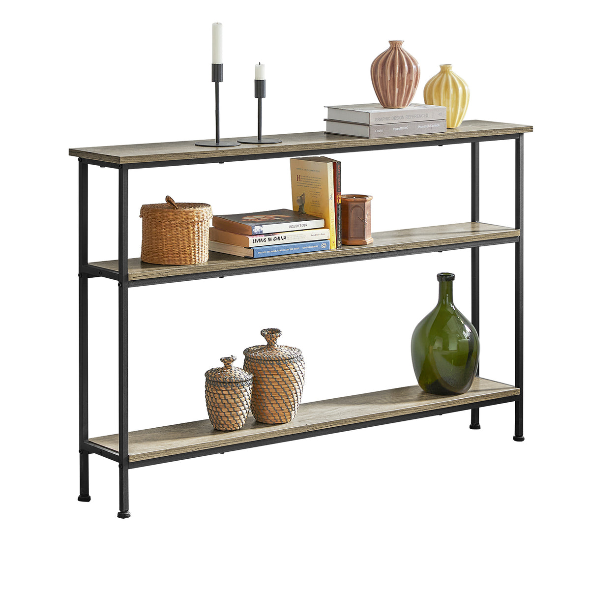 SoBuy FSB49-PZ Table Console Meuble Entrée Couloir avec 3 Étagères de Rangement, Étagères arrière Canapé, Style Industriel po
