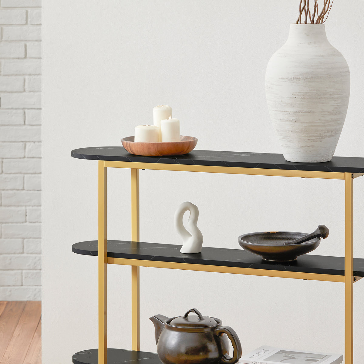 SoBuy FSB66-SCH Table Console Table d'Appoint Table d’Entrée Bout de Canapé à 3 Niveaux Effet Marbre Cadre en Métal