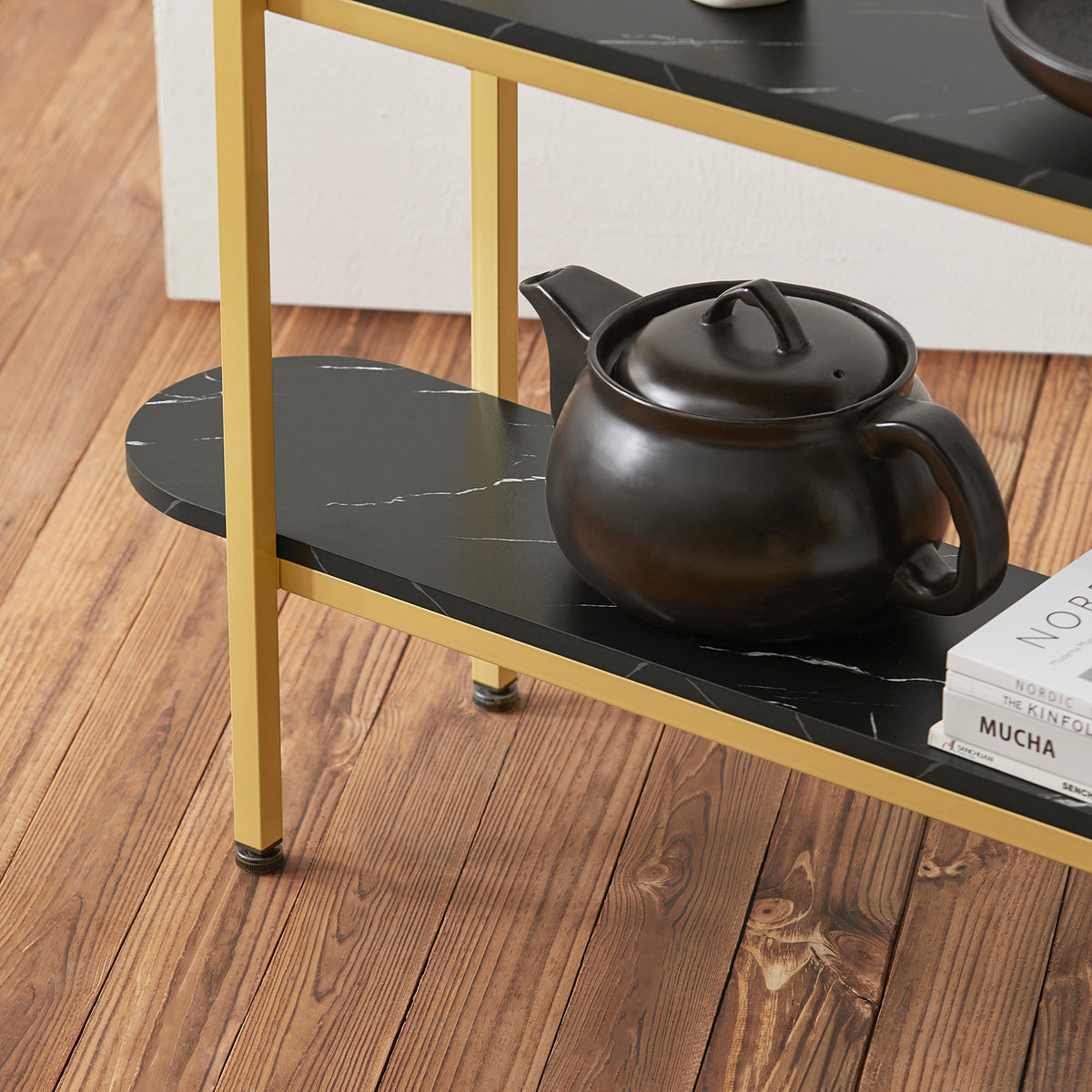 SoBuy FSB66-SCH Table Console Table d'Appoint Table d’Entrée Bout de Canapé à 3 Niveaux Effet Marbre Cadre en Métal