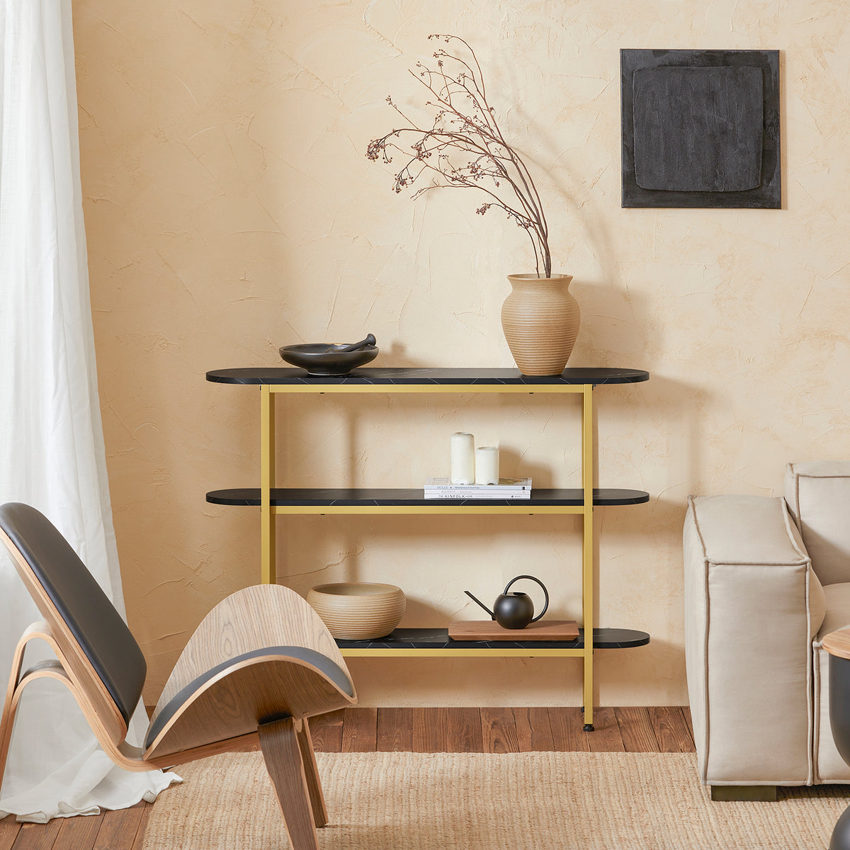 SoBuy FSB66-SCH Table Console Table d'Appoint Table d’Entrée Bout de Canapé à 3 Niveaux Effet Marbre Cadre en Métal