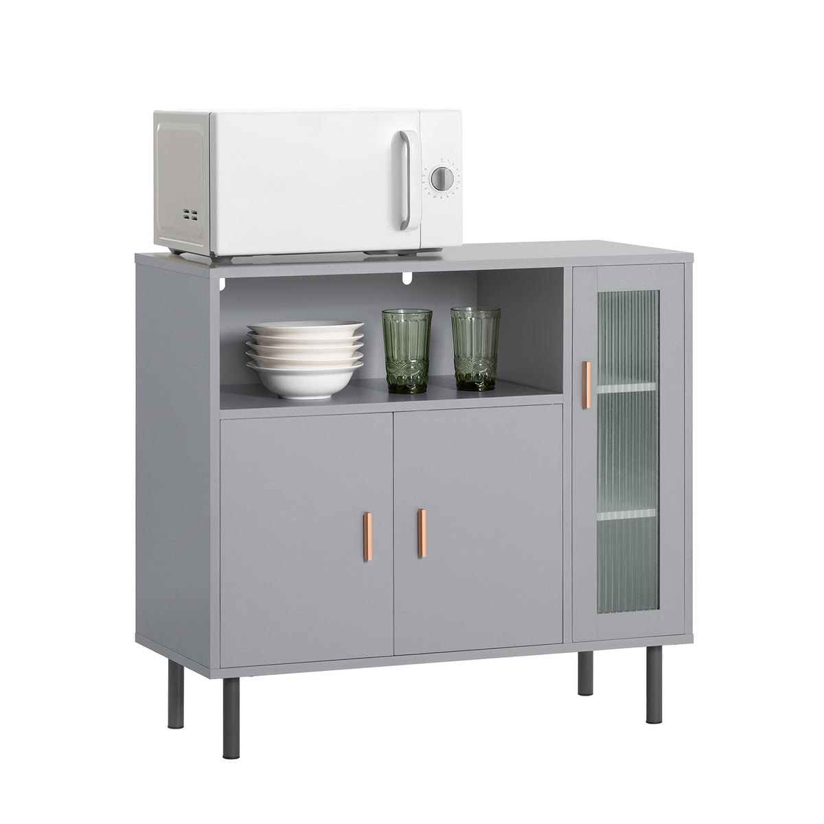 SoBuy FSB82-HG Buffet Placard Dressoir Commode Armoire Multi-Rangement, avec 1 Compartiment Ouvert et 3 Portes