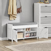 SoBuy FSR102-W Banc pentru Pantofi cu Pernă Căptușită, Ladă și 2 Uși de Depozitare pentru Hol – 90x33x50 cm, Alb