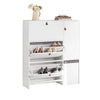 SoBuy FSR107-W Dulap de Pantofi cu Taburet, 1 Ușă și 3 Sertare Rabataile, Mobilier de Intrare – 95x30x121 cm, Alb