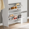 SoBuy FSR107-W Dulap de Pantofi cu Taburet, 1 Ușă și 3 Sertare Rabataile, Mobilier de Intrare – 95x30x121 cm, Alb