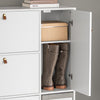SoBuy FSR107-W Dulap de Pantofi cu Taburet, 1 Ușă și 3 Sertare Rabataile, Mobilier de Intrare – 95x30x121 cm, Alb