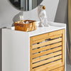 Precomandă SoBuy FSR108-WN Dulap de pantofi cu 3 uși rabatabile și 2 cârlige, Mobilier de hol cu cuier – 55x30x112 cm, Alb și Natural