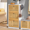 Precomandă SoBuy FSR108-WN Dulap de pantofi cu 3 uși rabatabile și 2 cârlige, Mobilier de hol cu cuier – 55x30x112 cm, Alb și Natural