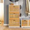 Precomandă SoBuy FSR108-WN Dulap de pantofi cu 3 uși rabatabile și 2 cârlige, Mobilier de hol cu cuier – 55x30x112 cm, Alb și Natural