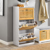 Precomandă SoBuy FSR108-WN Dulap de pantofi cu 3 uși rabatabile și 2 cârlige, Mobilier de hol cu cuier – 55x30x112 cm, Alb și Natural