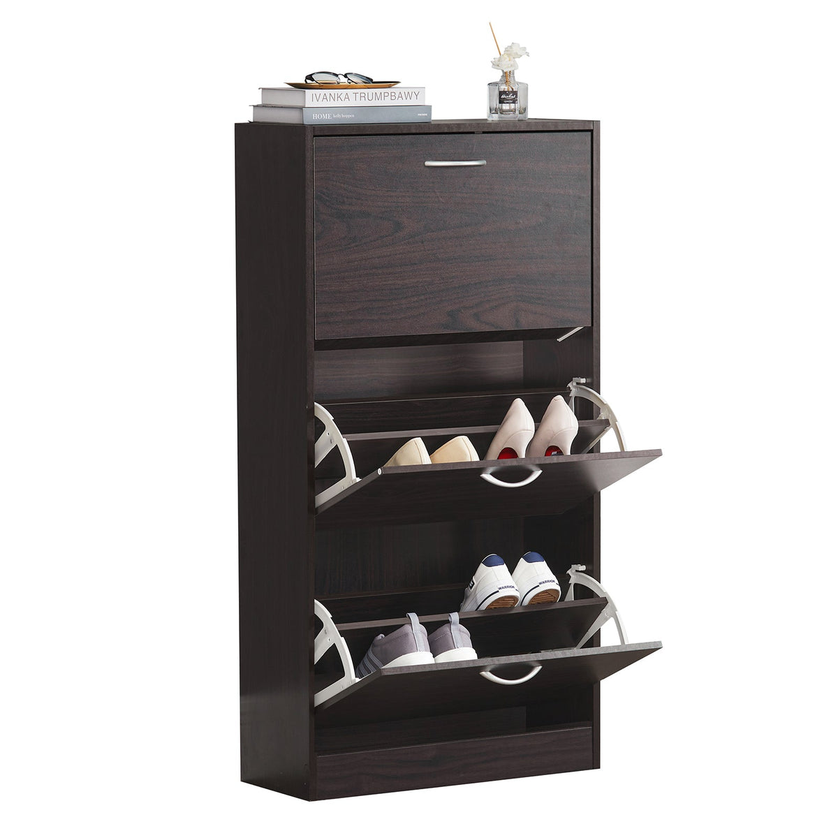 SoBuy FSR110-BR Armoire à Chaussures 3 Abattants, Rangement pour Entrée Couloir – 60x24x115 cm, Marron