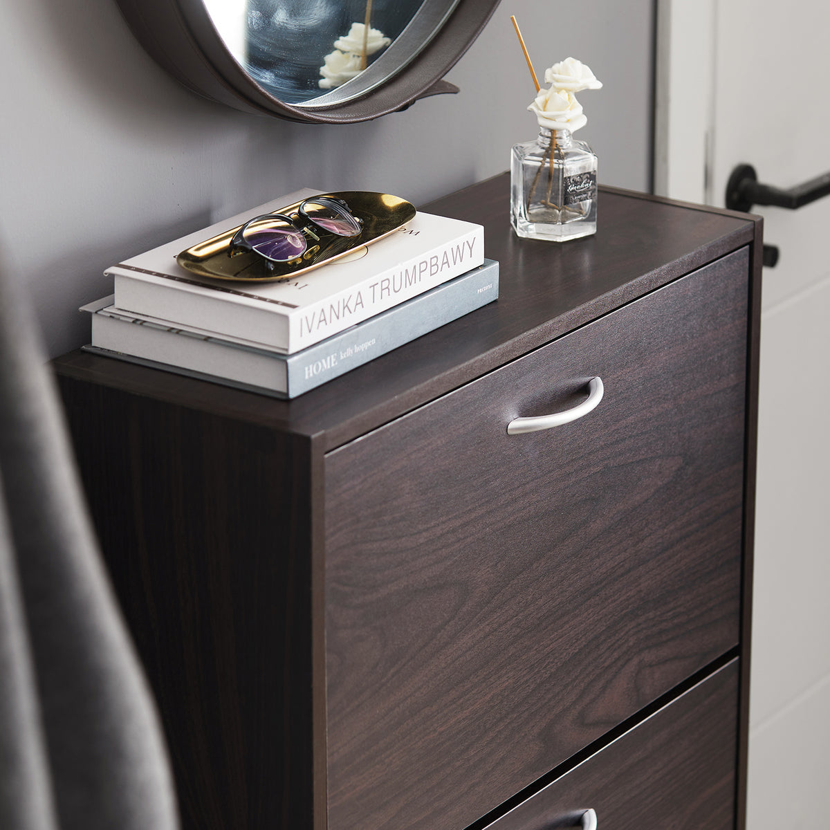 SoBuy FSR110-BR Dulap de Pantofi cu 3 Uși Rabatabile, Organizator pentru Hol Intrare – 60x24x115 cm, Maro