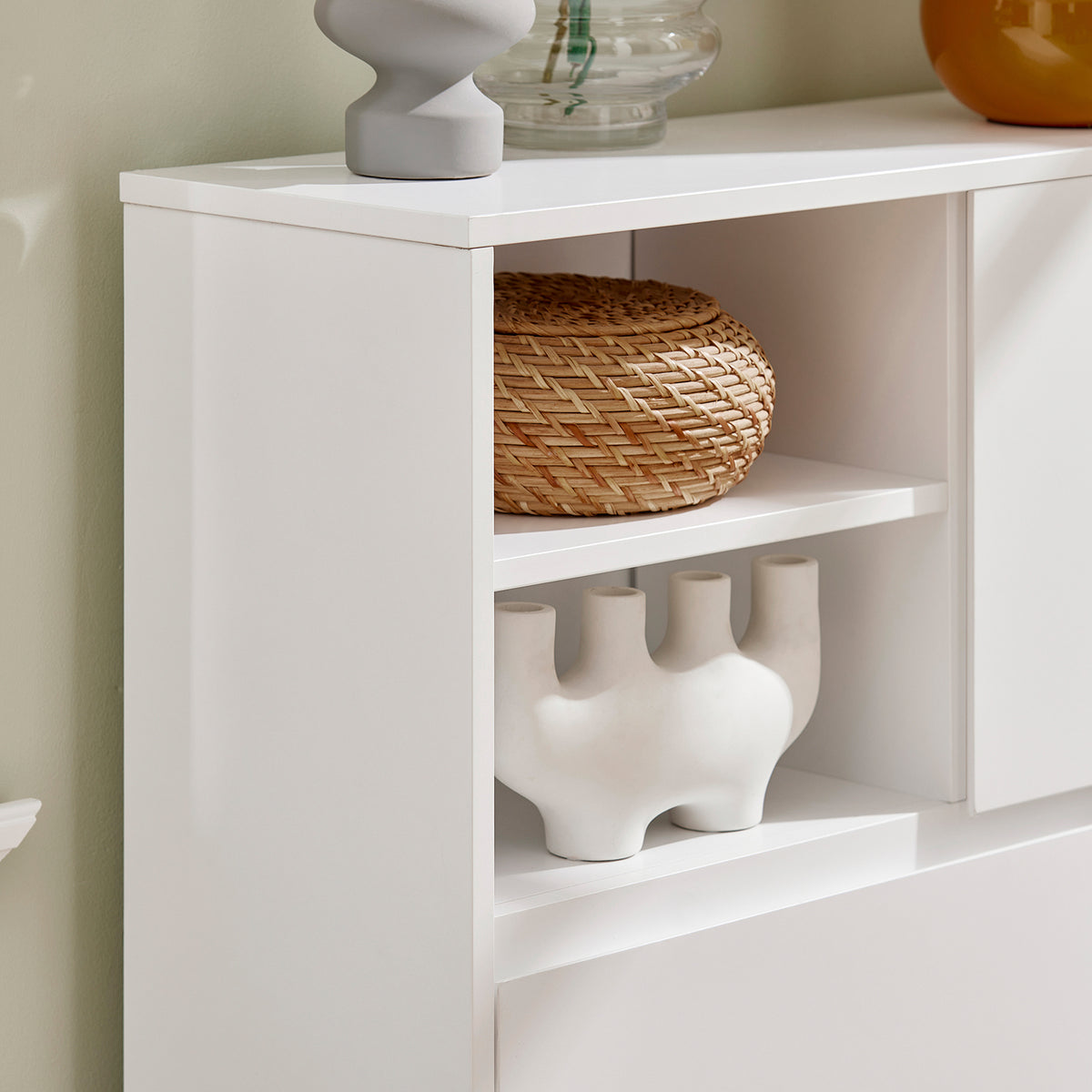 SoBuy FSR111-W Armoire à Chaussures 2 Abattants, 2 Compartiments Ouverts et 1 Porte pour Entrée Couloir, Blanc