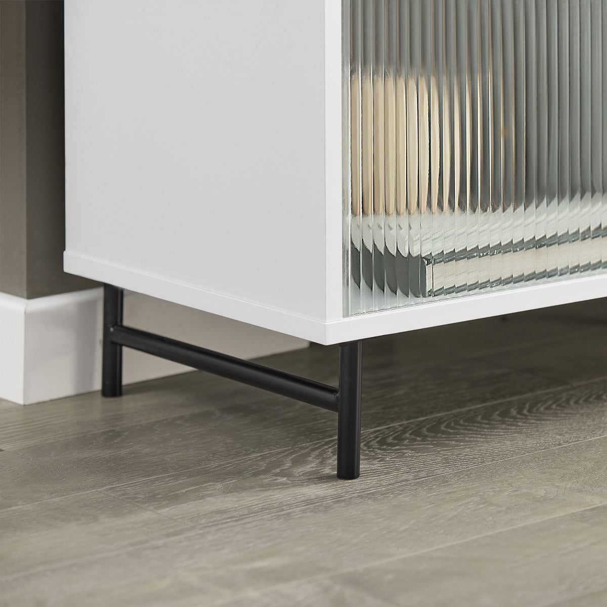 SoBuy FSR115-W Banc à Chaussures avec Coussin Rembourré, 4 Compartiments et 2 Portes Coulissantes en Verre pour Entrée – 110x34x46 cm, Blanc
