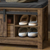 SoBuy FSR118-N Banc pentru Pantofi cu Ușă Glisantă Tip Hambar, Sertar și Pernă Căptușită pentru Hol – 101x35x46 cm, Natural