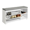 SoBuy FSR119-W Banc de Pantofi cu Pernă Căptușită, 1 Rabat și 2 Compartimente Deschise pentru Intrare – 90x24x46 cm, Alb