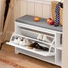 SoBuy FSR119-W Banc de Pantofi cu Pernă Căptușită, 1 Rabat și 2 Compartimente Deschise pentru Intrare – 90x24x46 cm, Alb