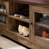 SoBuy FSR122-N Banc de Rangement, Meuble à Chaussures d'Entrée avec Assise Coussin Rembourré, 2 Porte Vitrée et 6 Étagères, Marron Rustique
