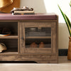 SoBuy FSR122-N Banc de Rangement, Meuble à Chaussures d'Entrée avec Assise Coussin Rembourré, 2 Porte Vitrée et 6 Étagères, Marron Rustique