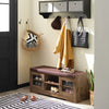 SoBuy FSR122-N Banc de Rangement, Meuble à Chaussures d'Entrée avec Assise Coussin Rembourré, 2 Porte Vitrée et 6 Étagères, Marron Rustique