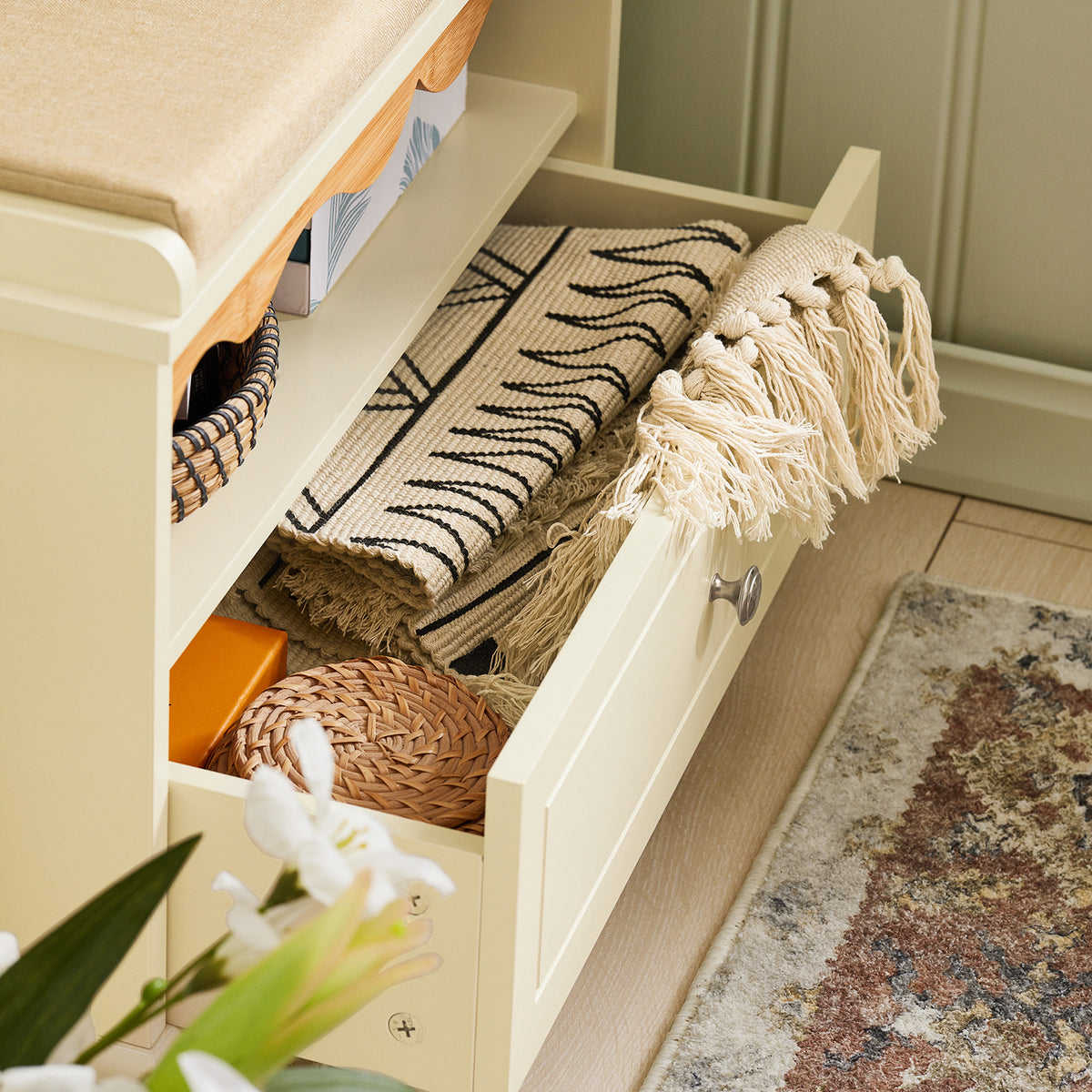 SoBuy FSR123-MI Banc de Rangement, Meuble d'entrée, Banc à Chaussures, Rembourré, 1 Compartiment et 1 Tiroir