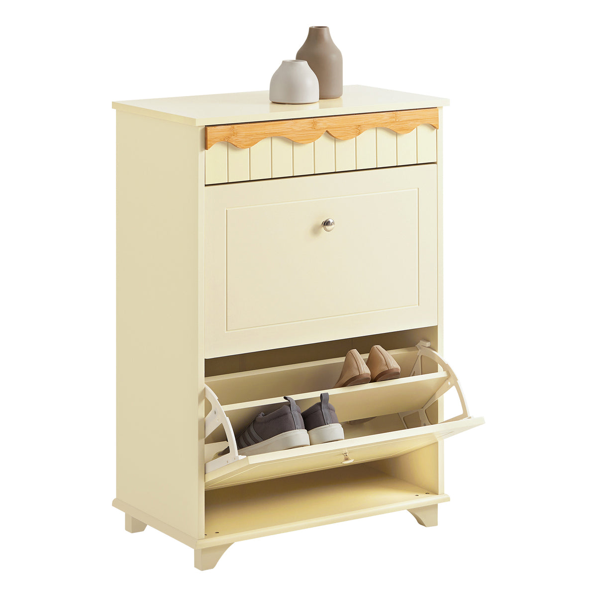 SoBuy FSR124-MI Armoire à Chaussures à Chaussures, Commode à Chaussures sur Pieds, Meuble d'entrée avec 1 Tiroir et 2 Abattan