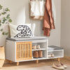 SoBuy FSR125-WN Banchetă pantofar cu perne căptușite pe picioare pentru hol intrare – 101x35x46 cm, Alb și Natural