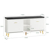 SoBuy FSR132-W Banc pentru Pantofi cu Pernă din PU, 2 Compartimente Rabatabile și 2 Compartimente Deschise, pe Picioare Aurii pentru Hol – 110x26x52 cm, Alb