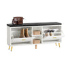SoBuy FSR132-W Banc pentru Pantofi cu Pernă din PU, 2 Compartimente Rabatabile și 2 Compartimente Deschise, pe Picioare Aurii pentru Hol – 110x26x52 cm, Alb