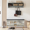 SoBuy FSR132-W Banc pentru Pantofi cu Pernă din PU, 2 Compartimente Rabatabile și 2 Compartimente Deschise, pe Picioare Aurii pentru Hol – 110x26x52 cm, Alb