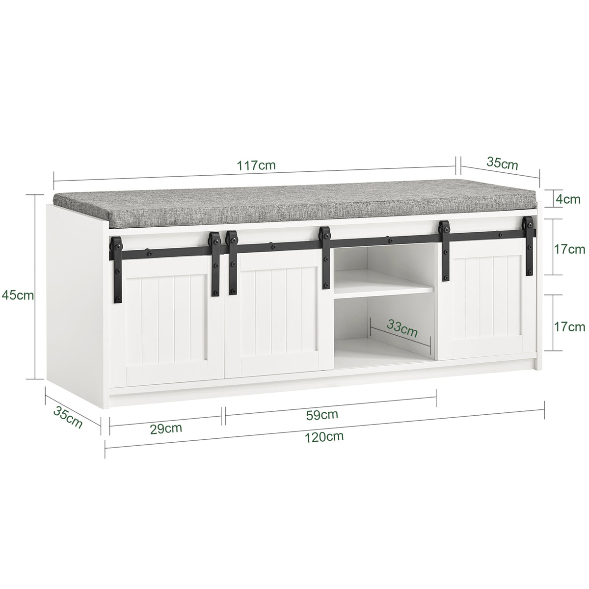 SoBuy FSR133-W Banc à Chaussures avec Porte de Grange Coulissante et 6 Compartiments pour Entrée – 120x35x45 cm, Blanc