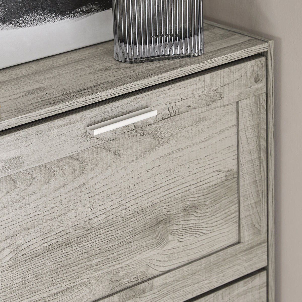SoBuy FSR137-HG Armoire à Chaussures 2 Abattants Réglables, Slim pour Entrée Couloir – Gris Effet Bois