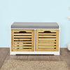 SoBuy FSR23-K-WN Banc à Chaussures avec Coussin Rembourré et 2 Cubes de Rangement pour Entrée – 71x34x43 cm, Blanc et Naturel