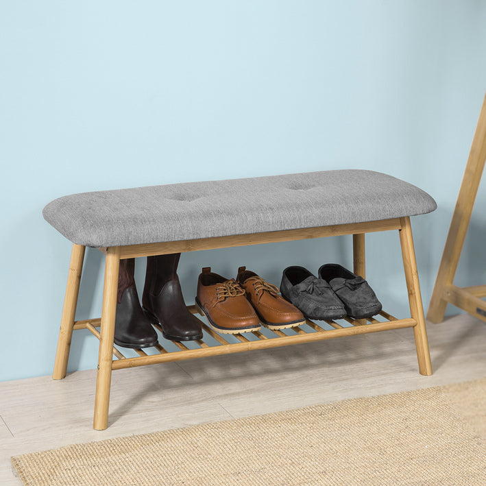 SoBuy FSR24-K-HG Banc pentru Pantofi cu Design Modern, cu Șezut și 1 Raft de Depozitare pentru Intrare – 91x34x45 cm, Gri