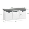 SoBuy FSR30-W Banc pentru Pantofi cu Pernă Căptușită și 3 Compartimente de Depozitare pentru Hol – 100x36x46 cm, Alb