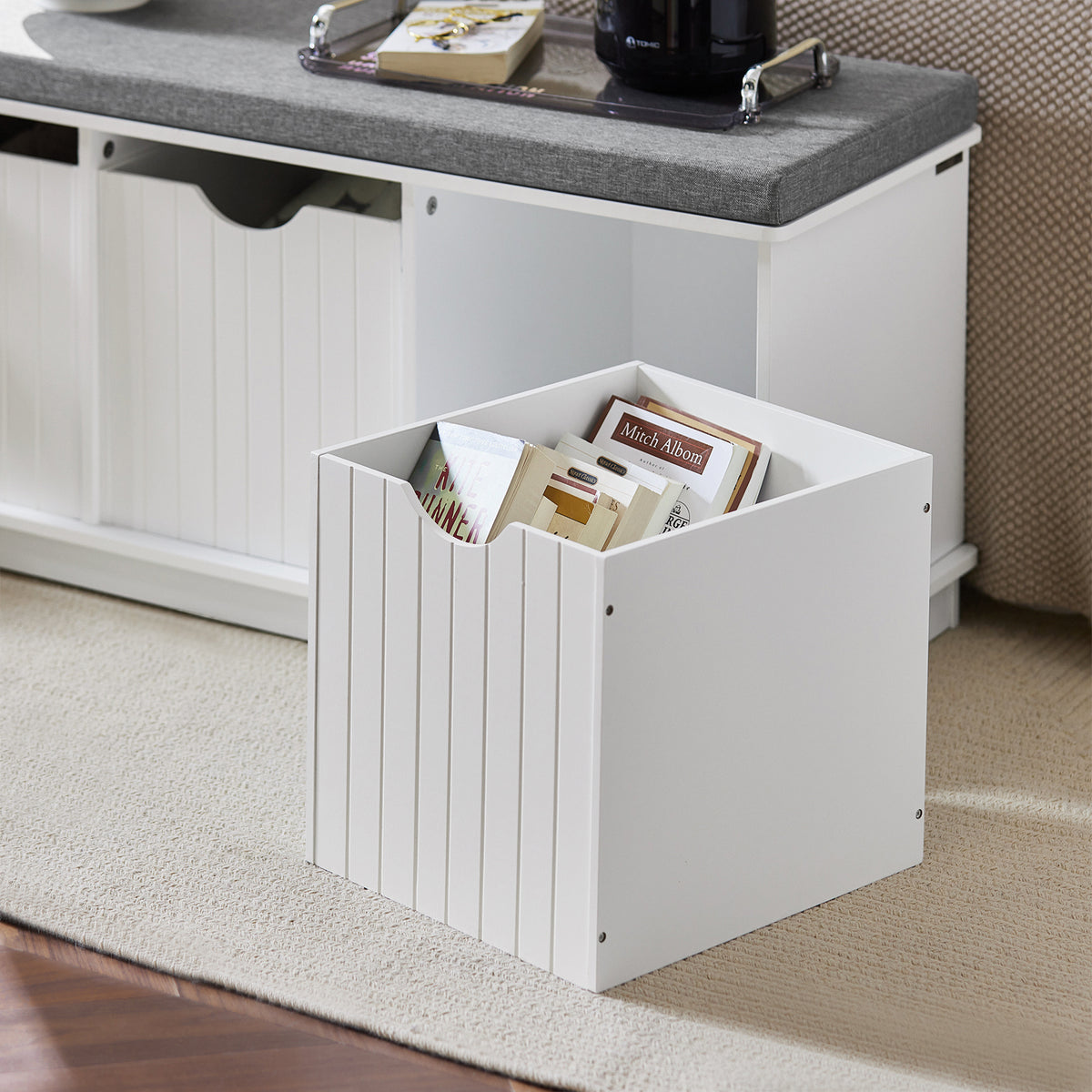 SoBuy FSR30-W Banc pentru Pantofi cu Pernă Căptușită și 3 Compartimente de Depozitare pentru Hol – 100x36x46 cm, Alb