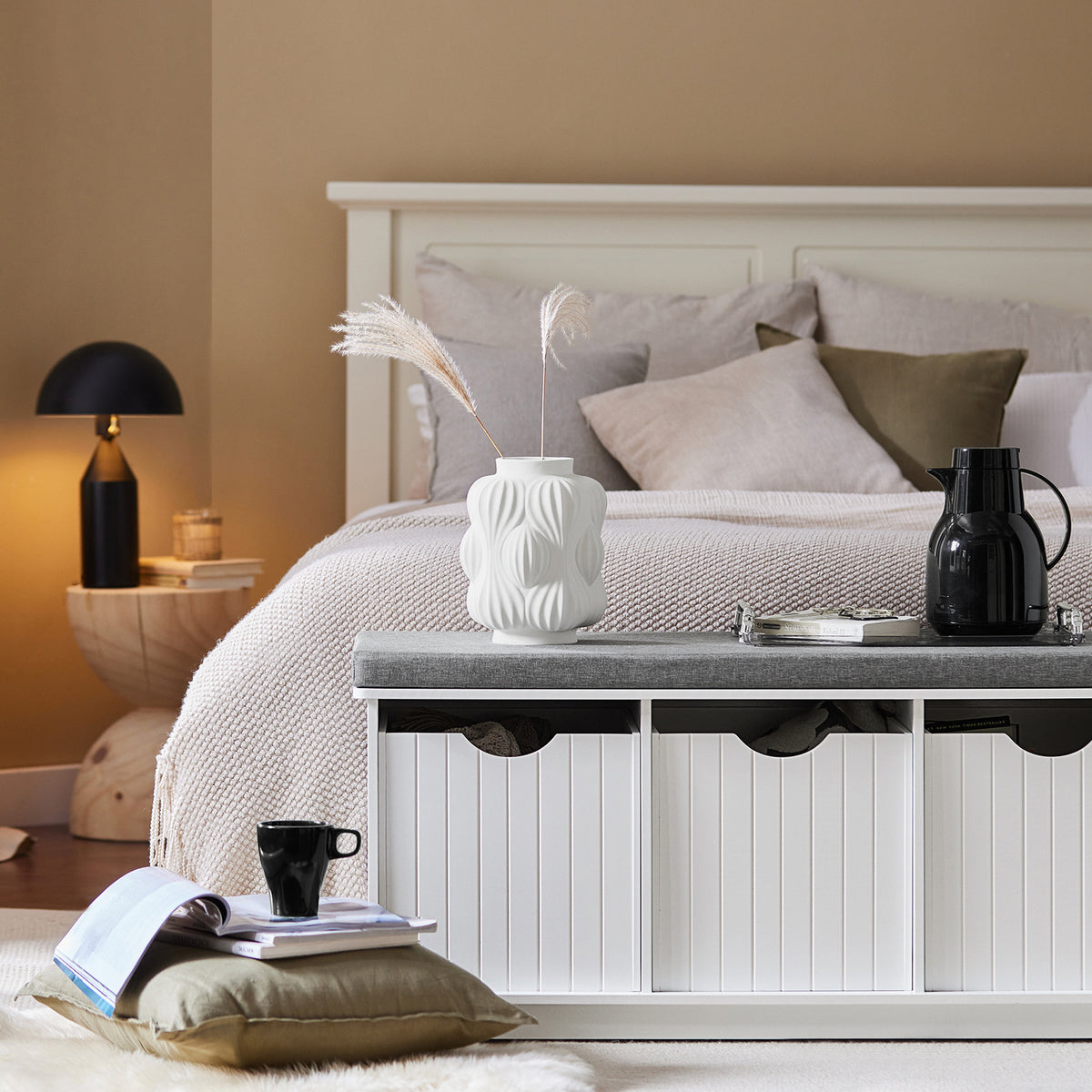 SoBuy FSR30-W Banc pentru Pantofi cu Pernă Căptușită și 3 Compartimente de Depozitare pentru Hol – 100x36x46 cm, Alb
