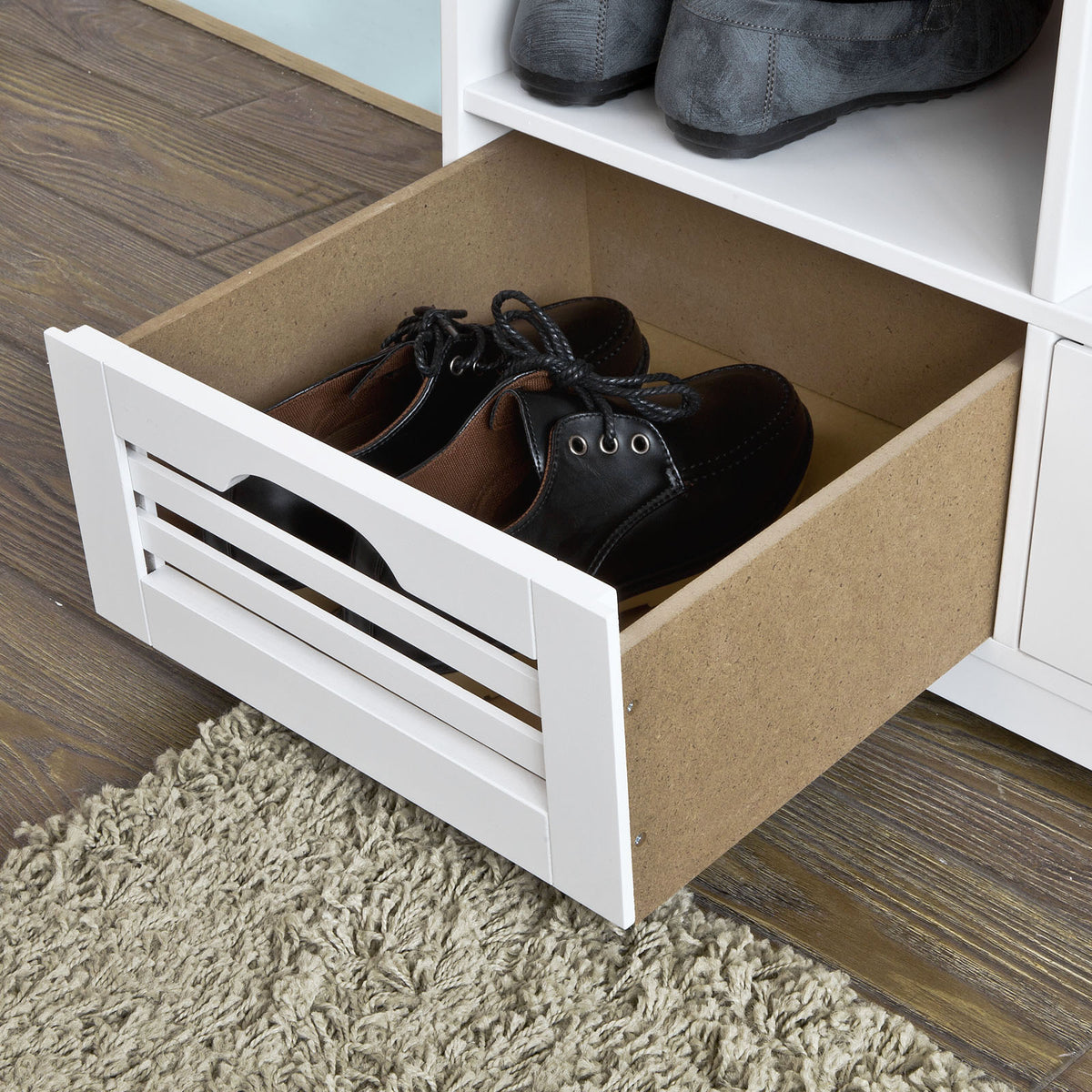 SoBuy FSR36-W Banc pentru Pantofi cu Pernă Căptușită și Spațiu de Depozitare, Mobilier de Intrare – 105x35x43 cm, Alb
