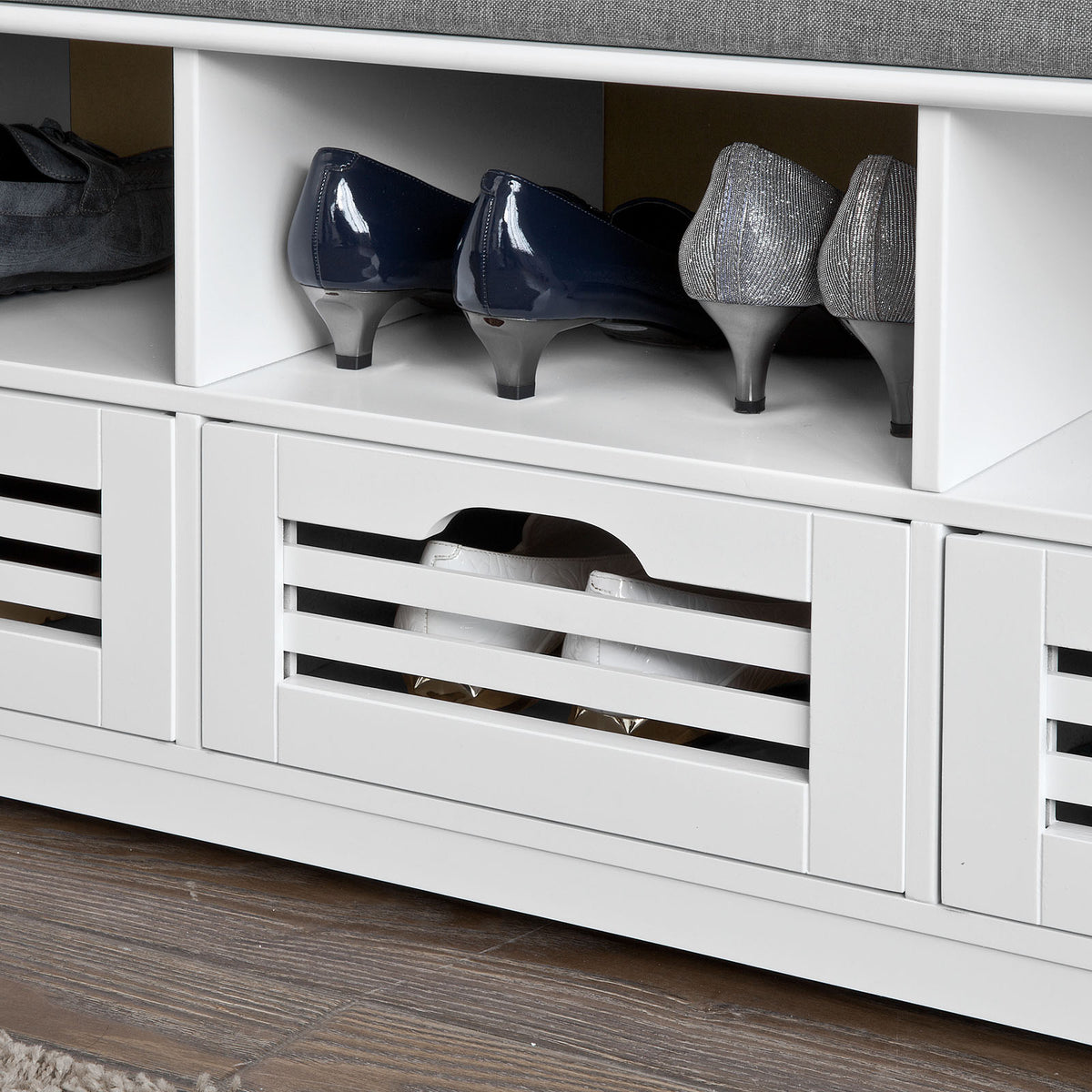 SoBuy FSR36-W Banc pentru Pantofi cu Pernă Căptușită și Spațiu de Depozitare, Mobilier de Intrare – 105x35x43 cm, Alb