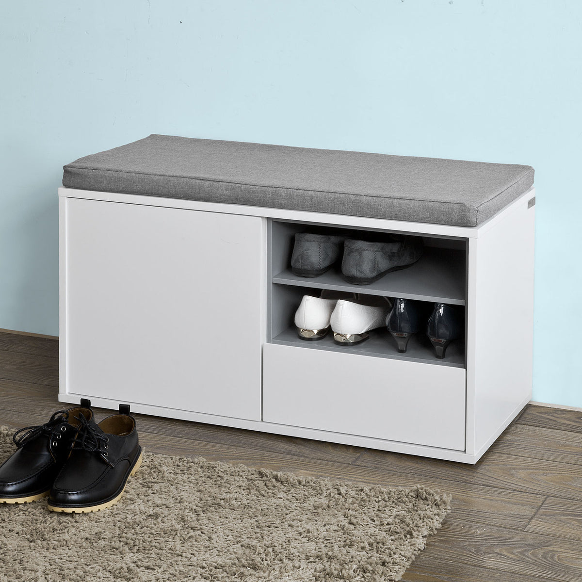 SoBuy FSR37-W Banc de Pantofi cu Pernă Căptușită și Spațiu de Depozitare pentru Intrare Hol – 80x35x46 cm, Alb