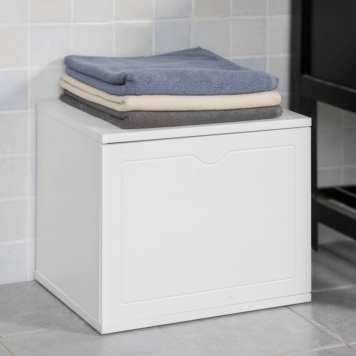 SoBuy FSR46-W Banc de rangement salle de bain panier à linge meuble d'entrée