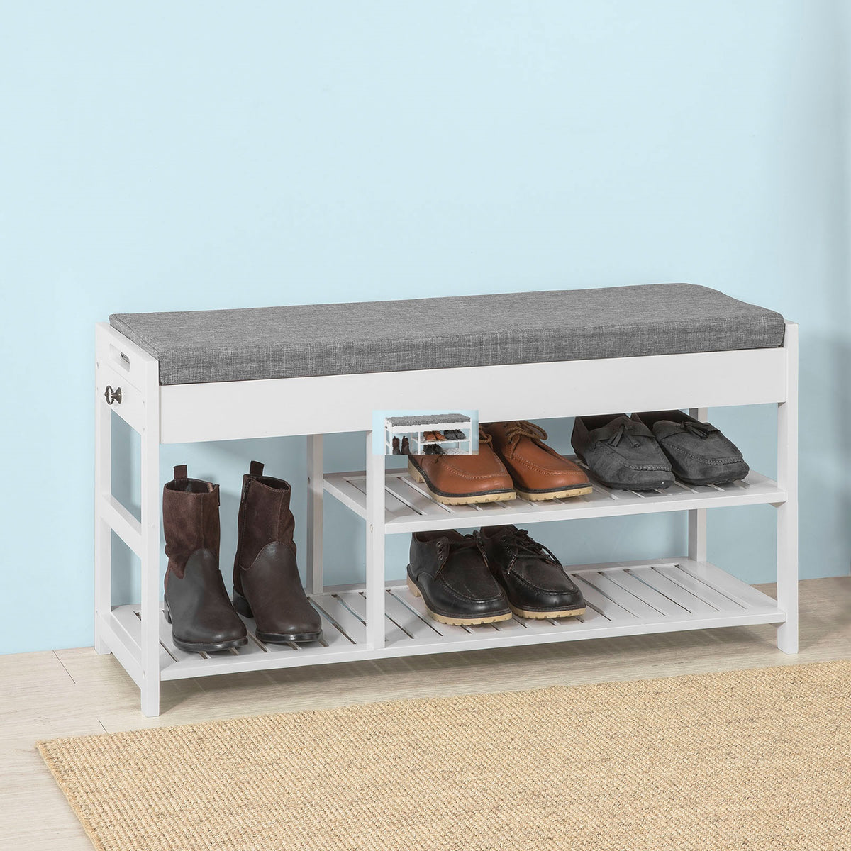 SoBuy FSR47-W Banc à Chaussures avec Assise et tiroirs, Rangement Chaussure