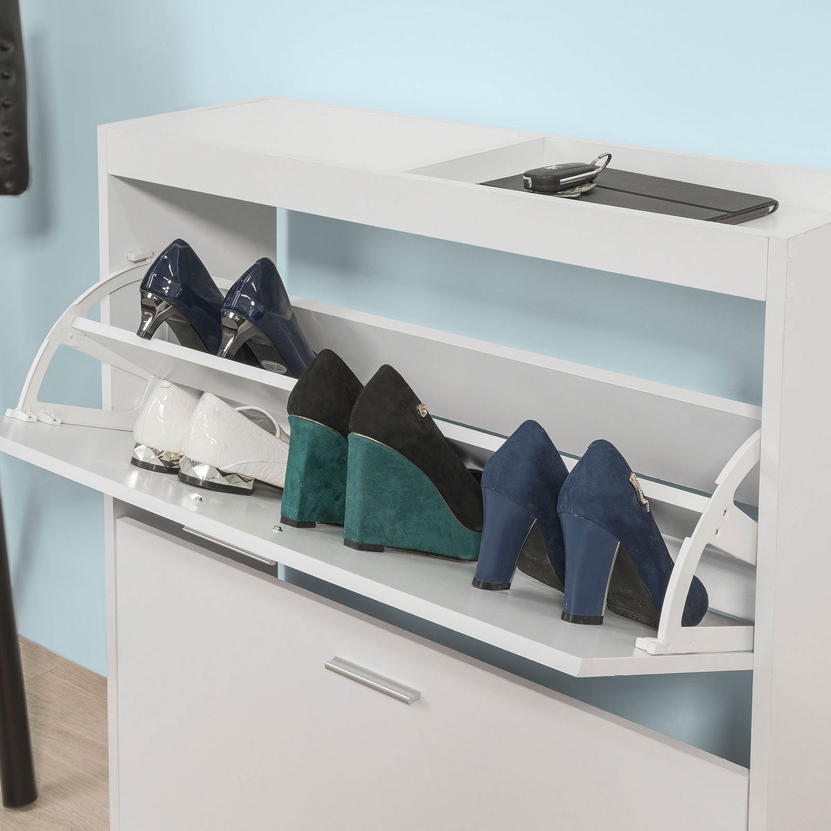 SoBuy FSR61-W Ensemble de Meuble d’entreé Miroir Mural et Commode Armoire à Chaussures