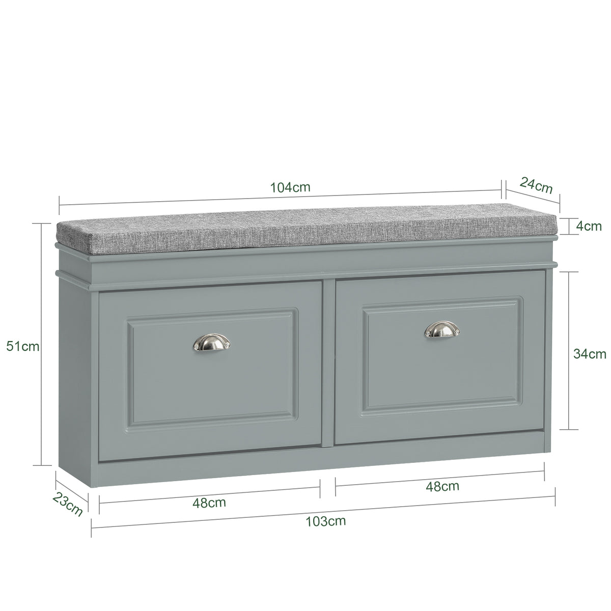 SoBuy FSR64-HG Banc pentru Pantofi 104cm – 2 Uși cu Rabat, Pernă Detașabilă, 150kg, Certificat FSC®, Subțire 24cm – Gri