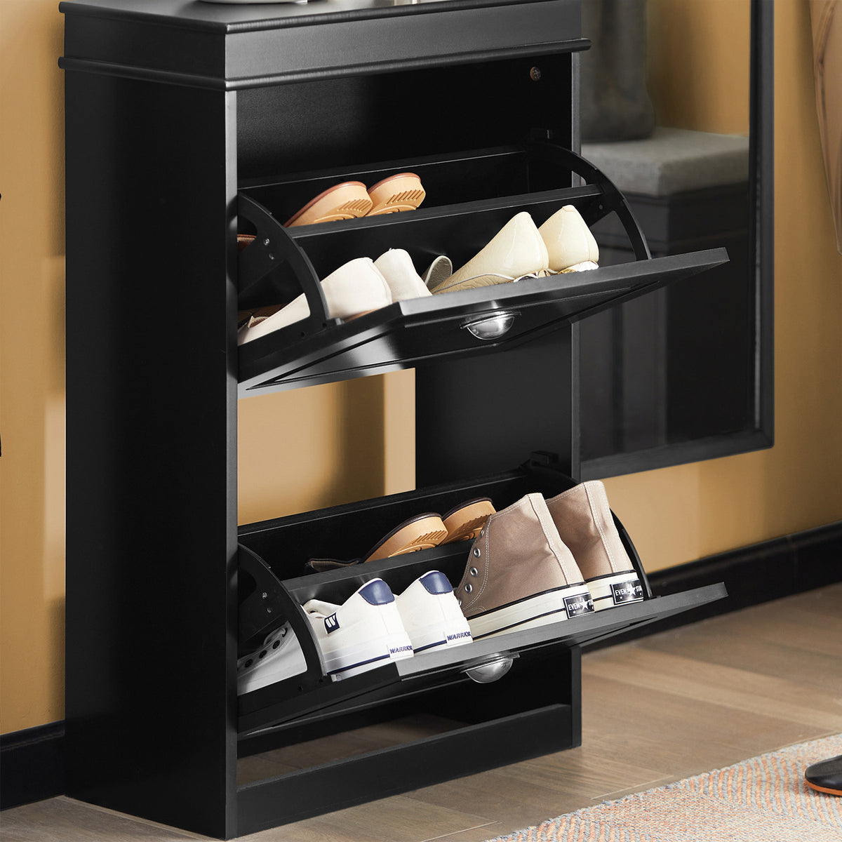 SoBuy FSR78-SCH Dulap pantofi cu 2 compartimente, Organizator încălțăminte pentru 8 perechi în hol/intrare – 54x24x83 cm, Negru