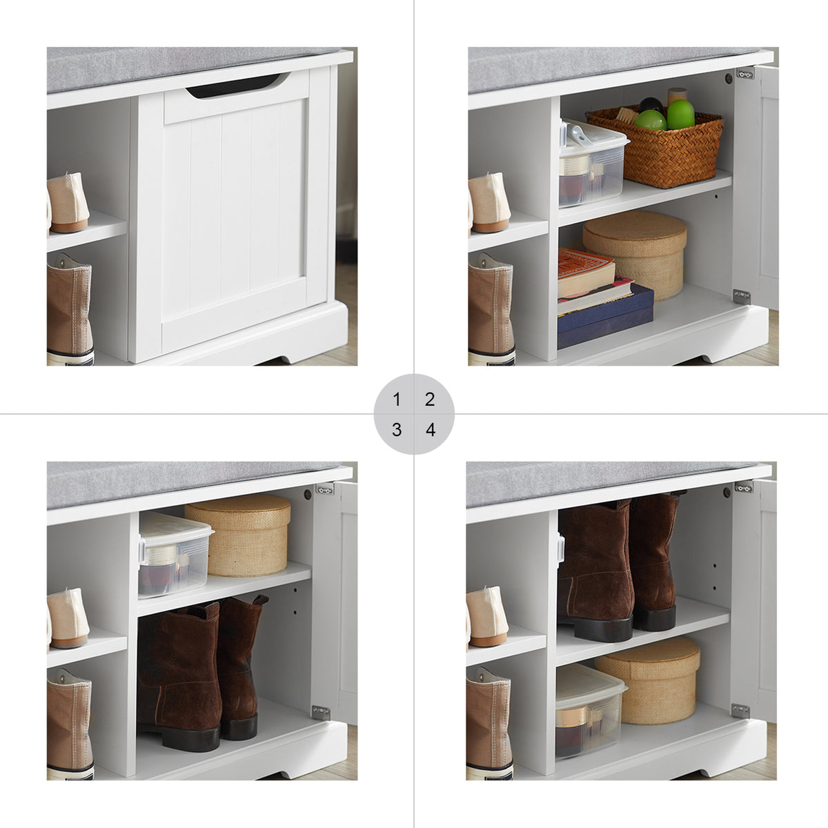 SoBuy FSR84-W Banc à Chaussures avec Coussin Rembourré, 1 Porte et 2 Étagères pour Entrée Couloir – 80x30x45 cm, Blanc