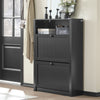 SoBuy FSR87-SCH Armoire à Chaussures 2 Abattants et Compartiment Ouvert pour Entrée Couloir – 80x24x110 cm, Noir