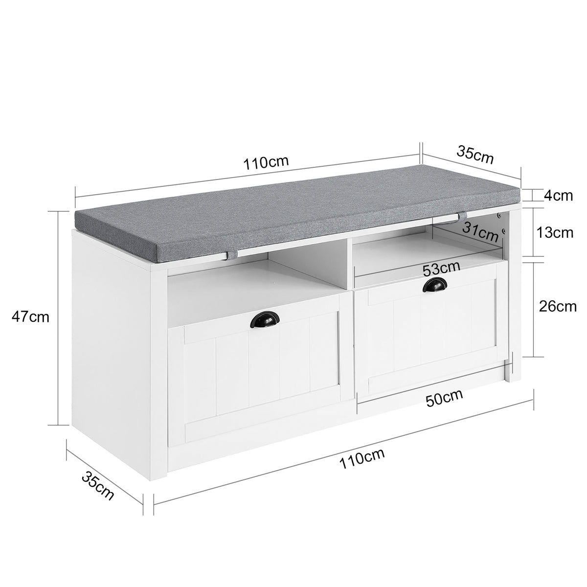 SoBuy FSR90-W Banc à Chaussures avec 2 Tiroirs et Assise pour Entrée Couloir – 110x35x47 cm, Blanc